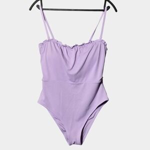 Aerie Textured Ruffle One Piece Swimsuit Padded M Purple Feminine Beach Summer